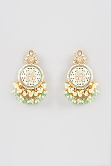 Gold Finish Kundan Polki & Green Stone Enamelled Long Necklace