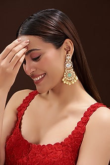 Gold Finish Kundan Polki & Aqua Stone Dangler Earrings