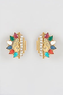 Gold Finish Navratna Stone Stud Earrings