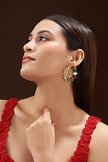 Gold Finish Navratna Stone Stud Earrings