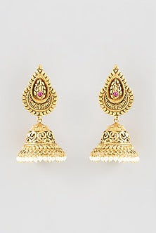 Gold Finish Temple Jhumka Earrings