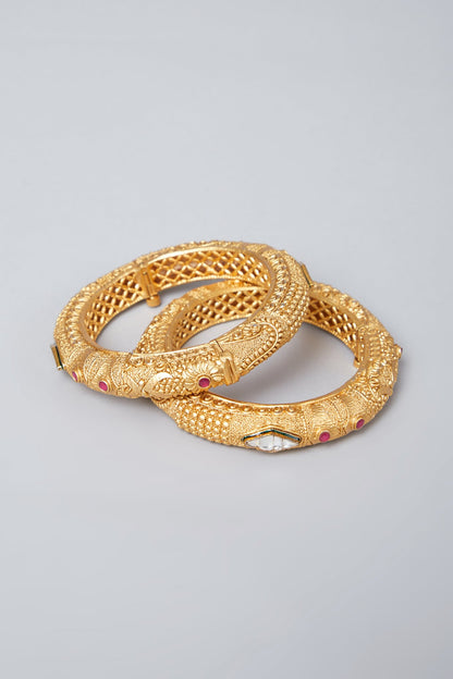 Gold Plated Kundan & Stone Bangles