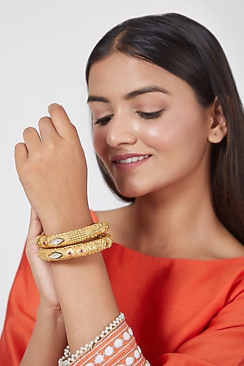Gold Plated Kundan & Stone Bangles