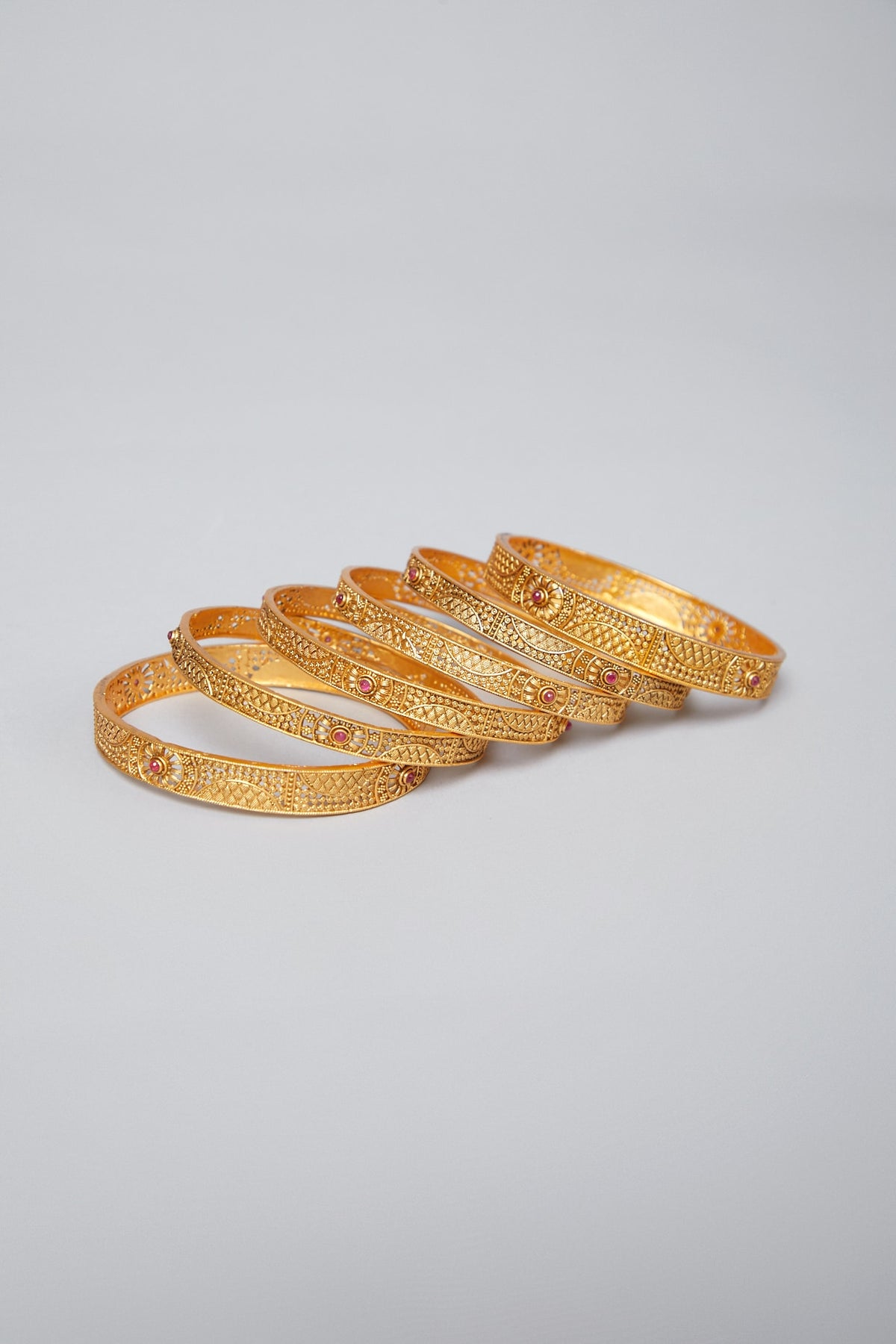 Gold Plated Carved Bangles (Set of 6)