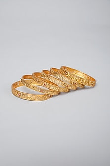 Gold Plated Carved Bangles (Set of 6)