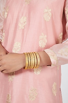 Gold Plated Carved Bangles (Set of 6)
