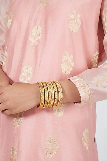 Gold Plated Carved Bangles (Set of 6)