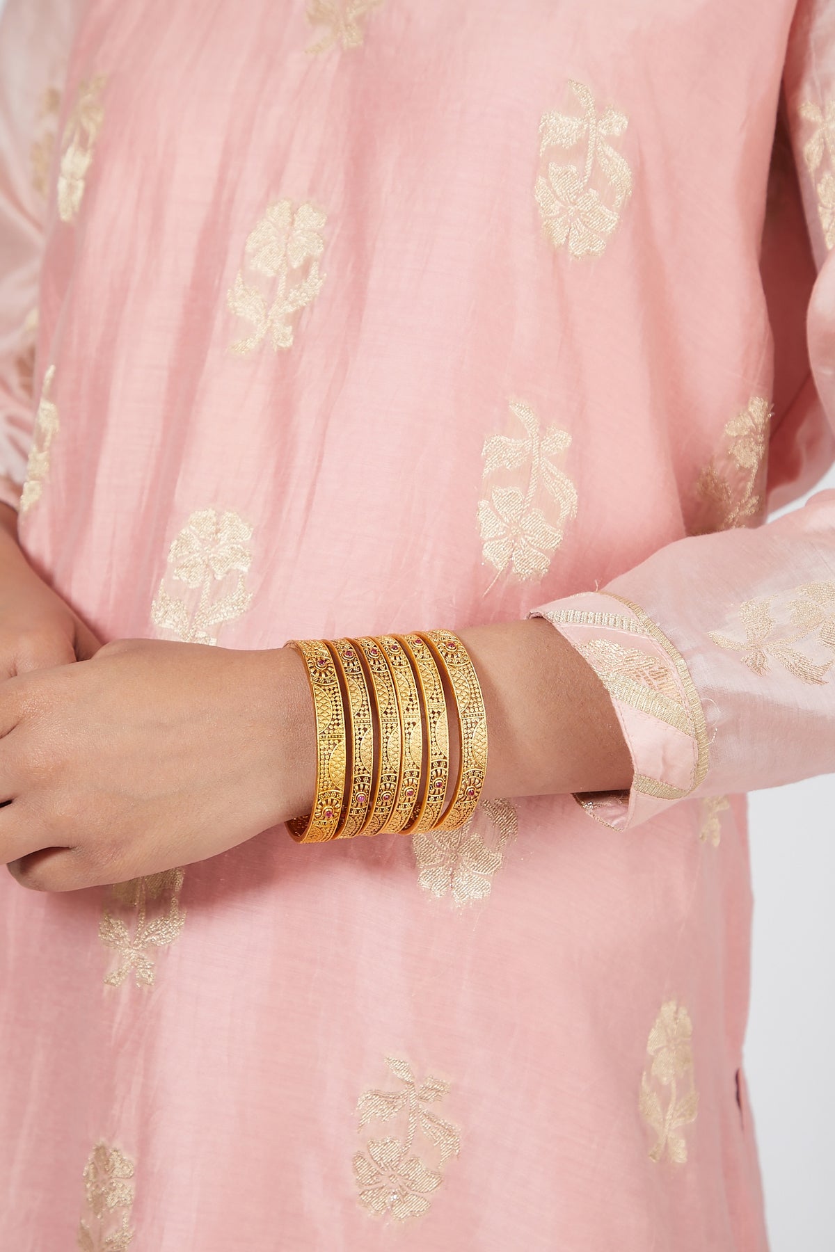 Gold Plated Carved Bangles (Set of 6)