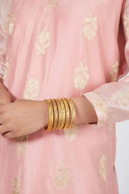 Gold Plated Carved Bangles (Set of 6)