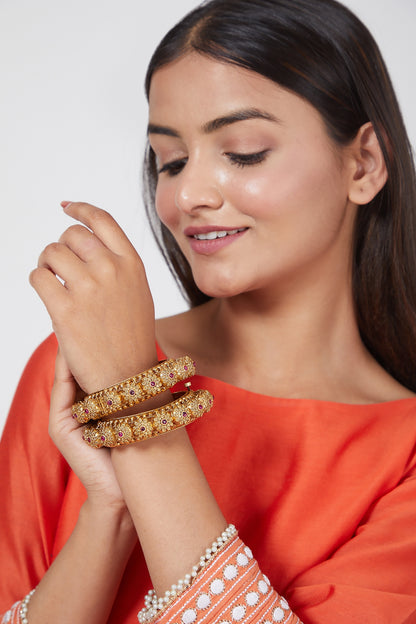 Gold Plated Bangles With Stones