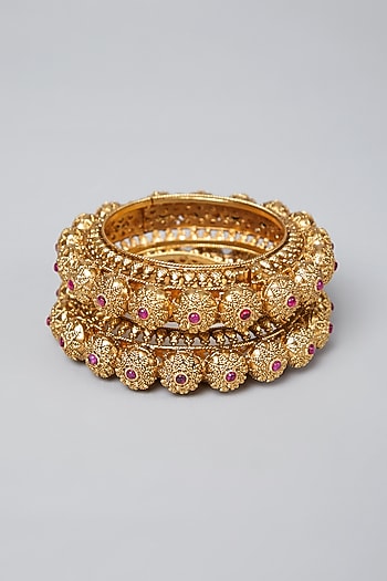Gold Plated Bangles With Stones