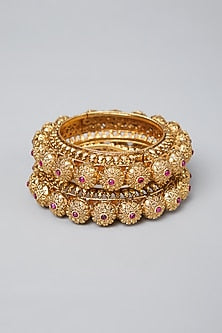 Gold Plated Bangles With Stones