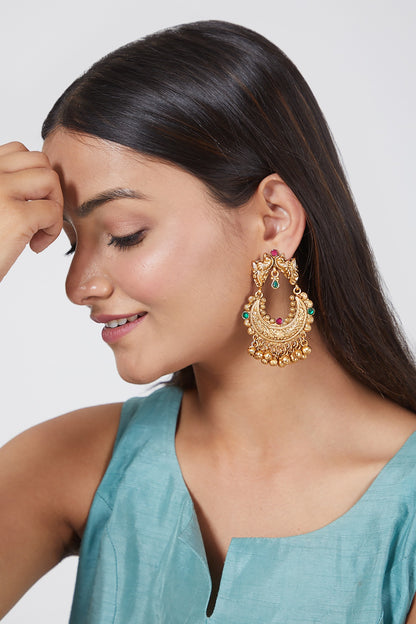 Gold Plated Peacock Chandbali Earrings