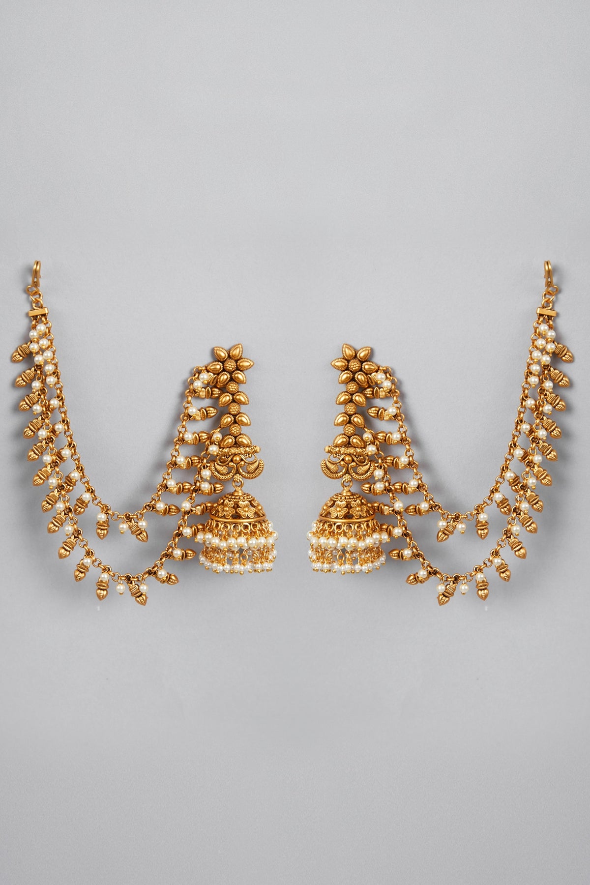 Gold Plated Dangler Earrings With Side Chains
