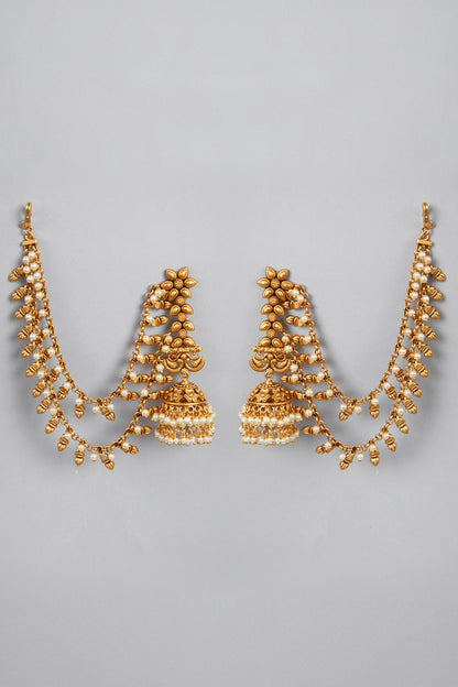 Gold Plated Dangler Earrings With Side Chains