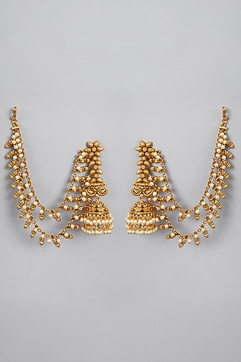 Gold Plated Dangler Earrings With Side Chains