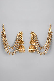 Gold Plated Dangler Earrings With Side Chains