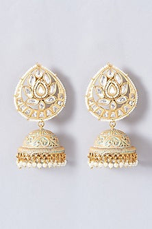 Gold Finish Kundan Polki Jhumka Earrings
