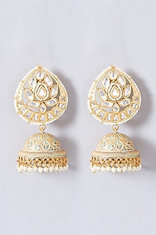 Gold Finish Kundan Polki Jhumka Earrings