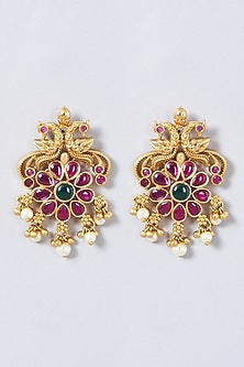 Gold Finish Ruby Stone Dangler Earrings