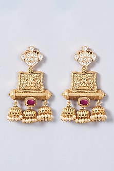 Gold Finish Pearl Dangler Earrings