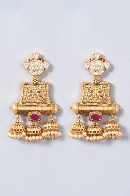 Gold Finish Pearl Dangler Earrings