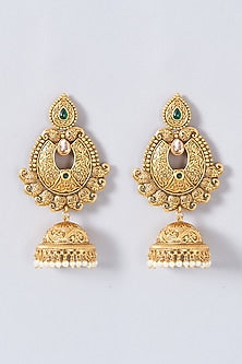 Gold Finish Temple Dangler Earrings