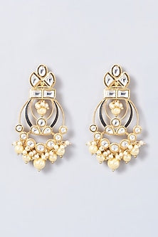 Gold Finish Kundan Polki & Pearl Chandbaali Earrings