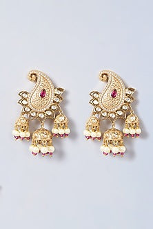 Gold Finish Pink Kundan Polki Dangler Earrings