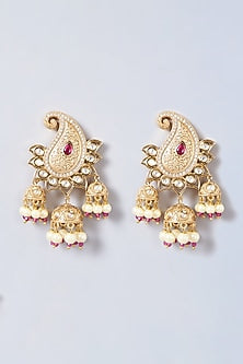 Gold Finish Pink Kundan Polki Dangler Earrings
