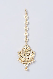 Gold Finish Kundan Polki & Pearl Maangtikka
