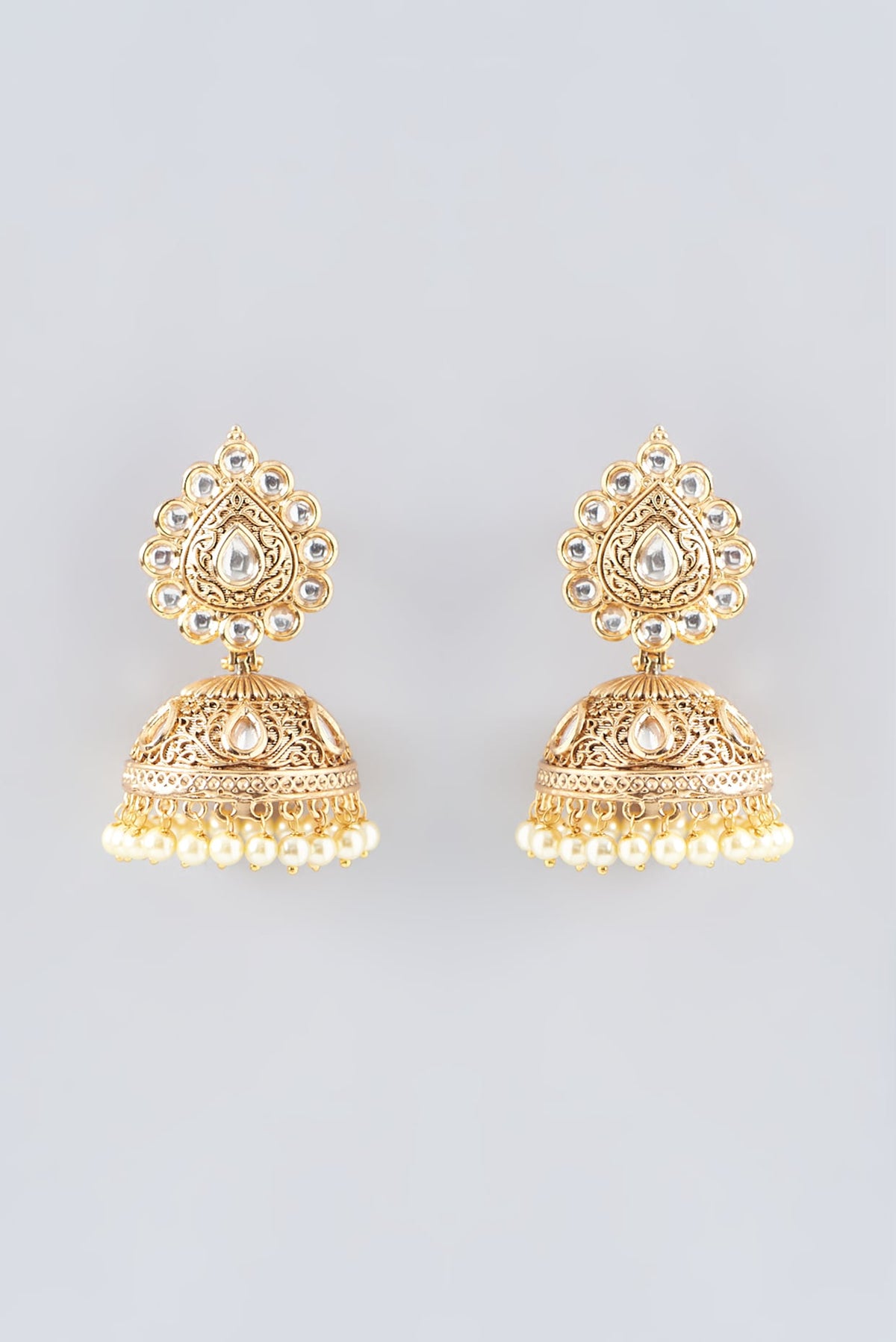 Gold Finish Kundan Polki Jhumka Earrings
