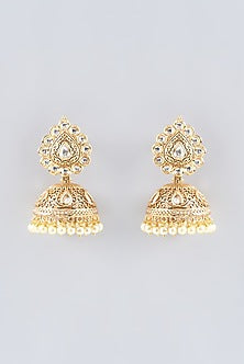 Gold Finish Kundan Polki Jhumka Earrings