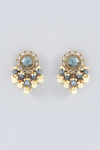 Gold Finish Kundan Polki & Labradorite Stone Dangler Earrings