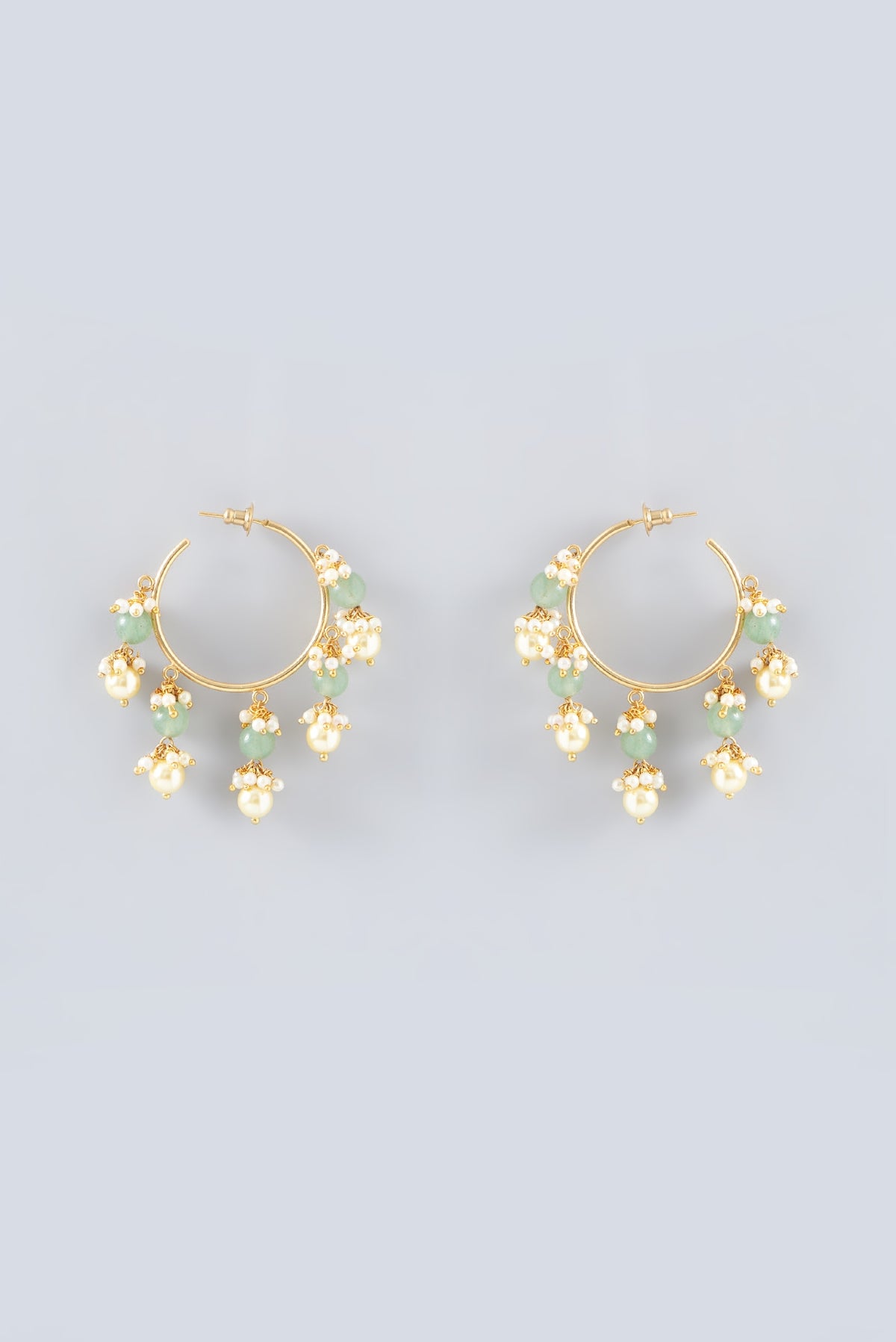 Gold Finish Agate & Pearl Hoop Earrings