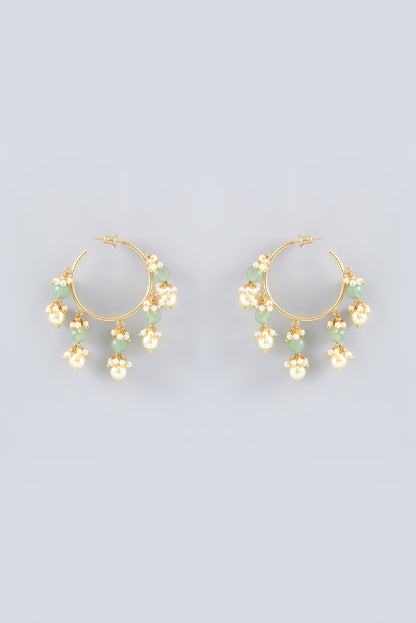 Gold Finish Agate & Pearl Hoop Earrings