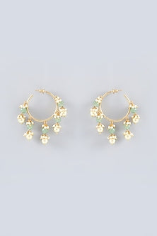 Gold Finish Agate & Pearl Hoop Earrings
