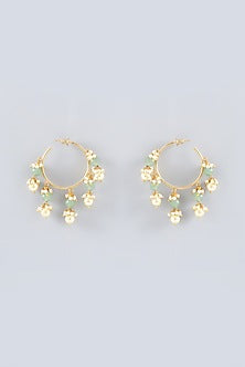 Gold Finish Agate & Pearl Hoop Earrings