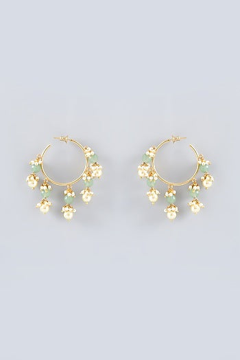 Gold Finish Agate & Pearl Hoop Earrings