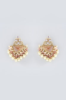 Gold Finish Kundan Polki & Rose Quartz Dangler Earrings