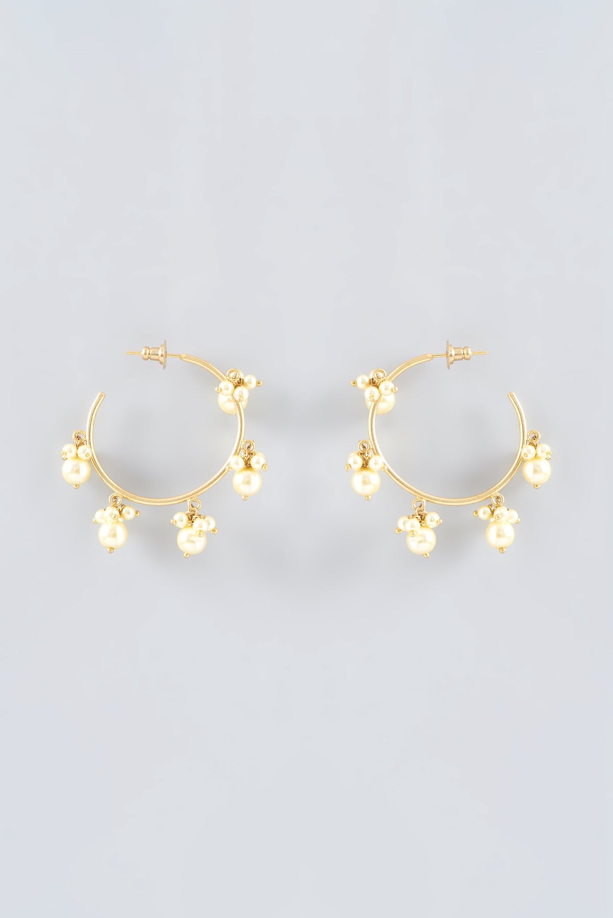 Gold Finish Pearl Hoop Earrings