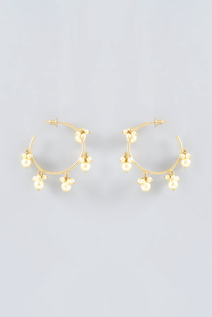 Gold Finish Pearl Hoop Earrings