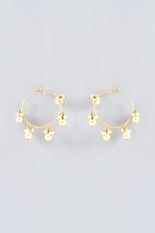 Gold Finish Pearl Hoop Earrings