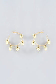 Gold Finish Pearl Hoop Earrings