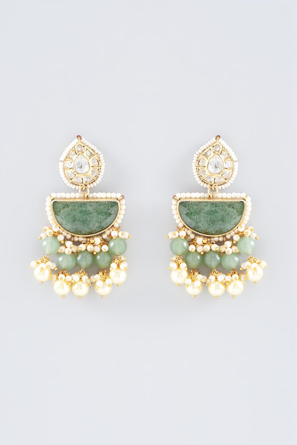 Gold Finish Kundan Polki & Green Onyx Dangler Earrings