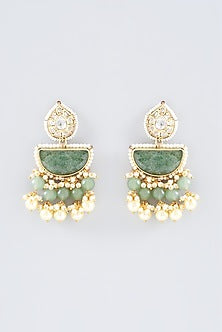 Gold Finish Kundan Polki & Green Onyx Dangler Earrings
