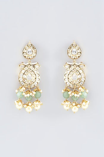 Gold Finish Kundan Polki & Pearl Dangler Earrings
