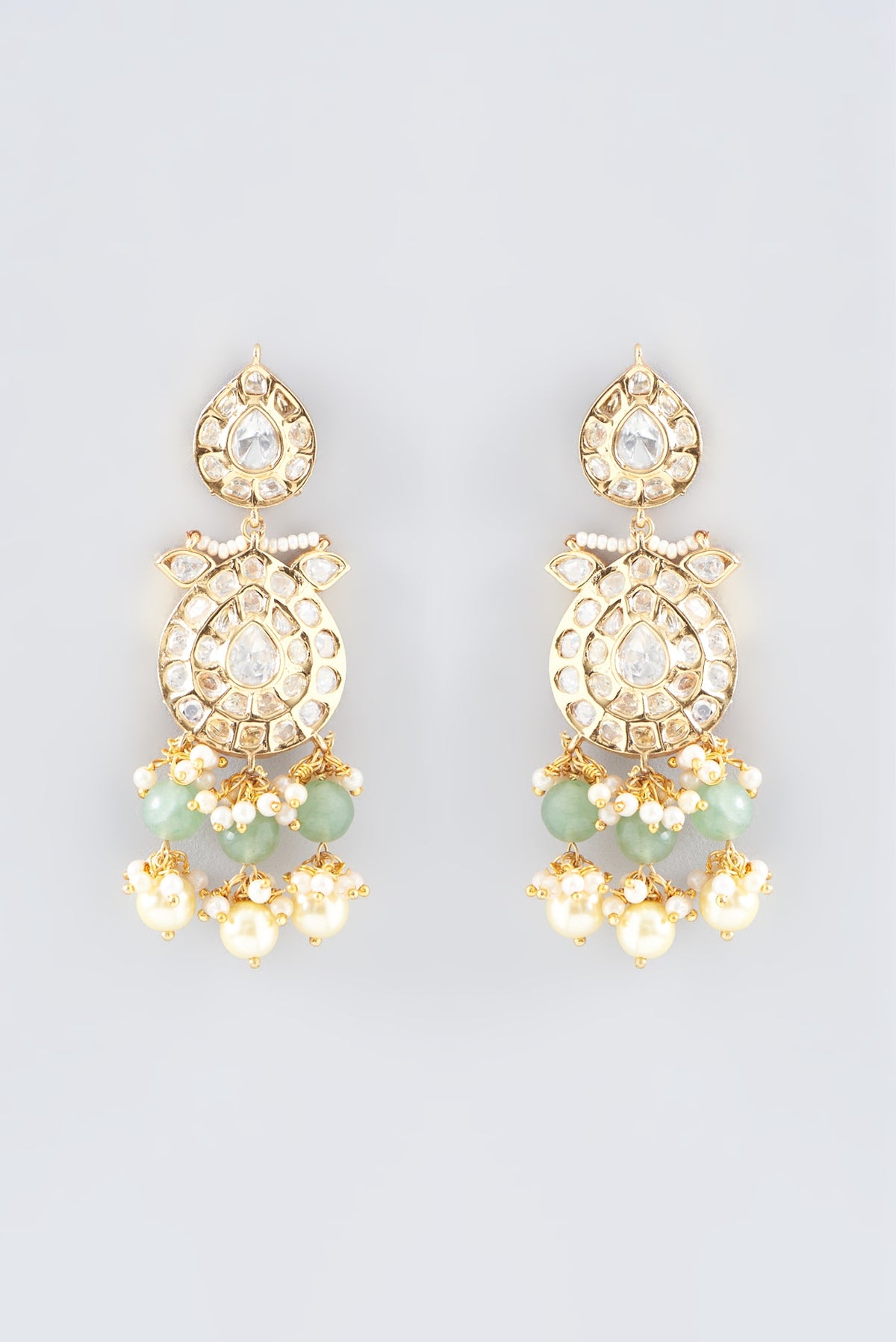 Gold Finish Kundan Polki & Pearl Dangler Earrings