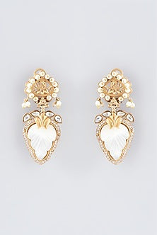 Gold Finish Kundan Polki & Mother Of Pearl Dangler Earrings