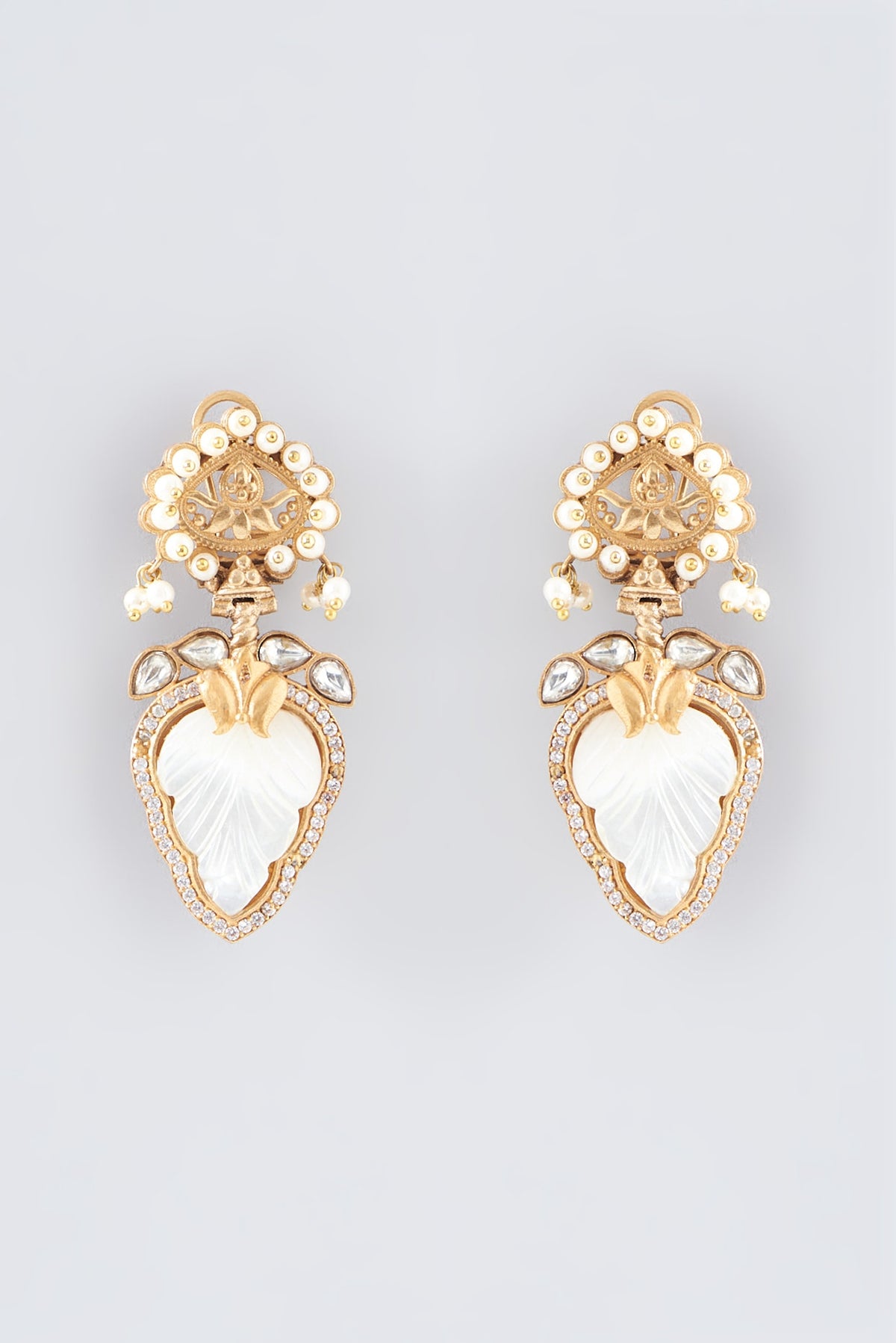 Gold Finish Kundan Polki & Mother Of Pearl Dangler Earrings